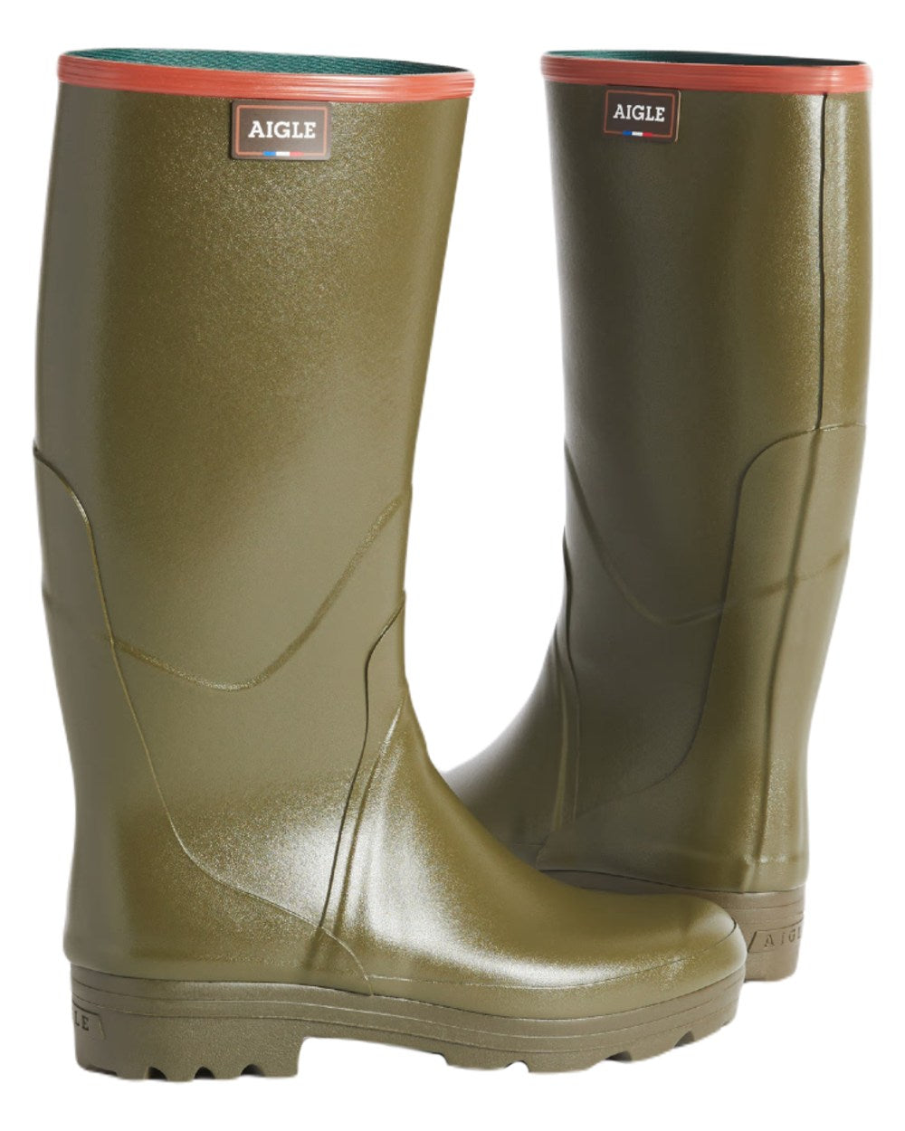 Khaki coloured Aigle Chambord Pro 2 Wellington Boots on white background 