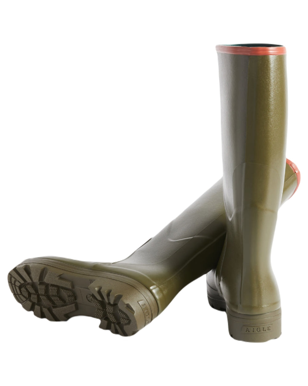 Khaki coloured Aigle Chambord Pro 2 Wellington Boots on white background 