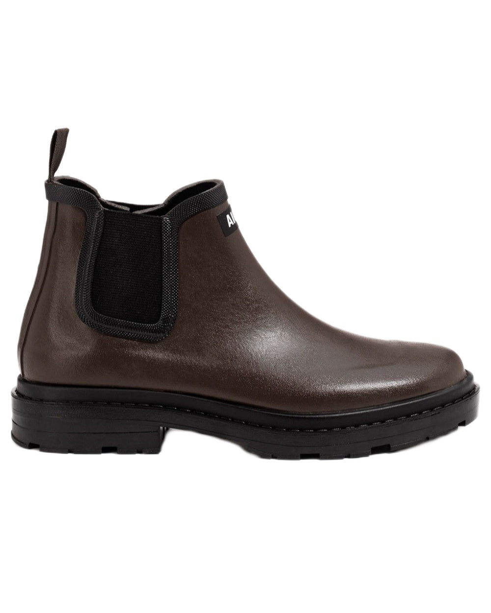 Brown coloured Aigle Chelsea Rain Ankle Boots on white background 