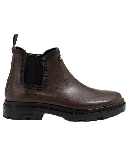 Brown coloured Aigle Chelsea Rain Ankle Boots on white background 