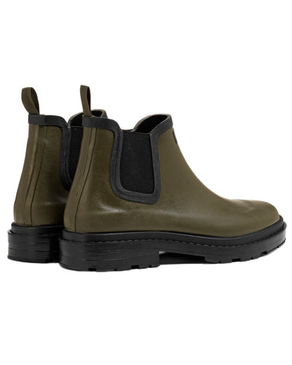 Khaki coloured Aigle Chelsea Rain Ankle Boots on white background 