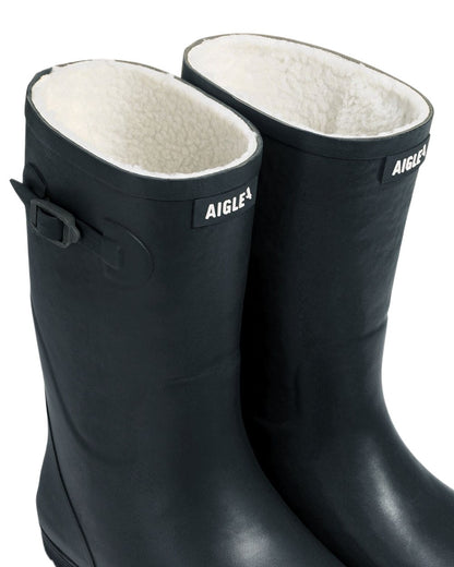 Marine coloured Aigle Childrens Woody Pop Fur 2 Boots on white background 