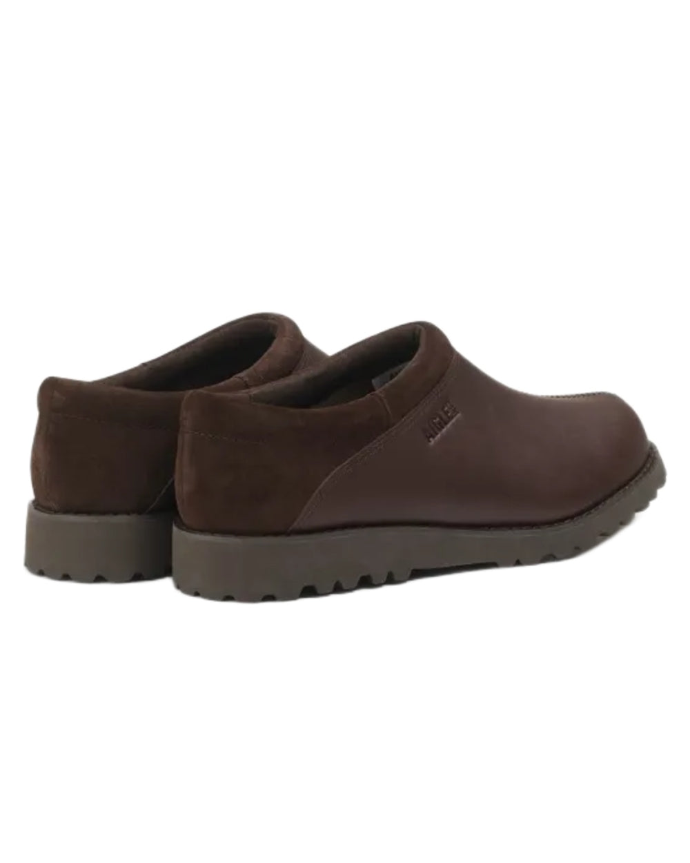 Dark Brown coloured Aigle Mens Basilo High Ultra Light Leather Clogs on white background 