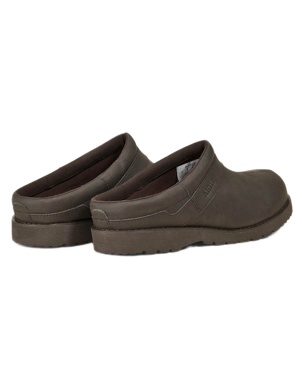 Dark Brown coloured Aigle Mens Basilon Ultra Light Leather Clogs on white background 