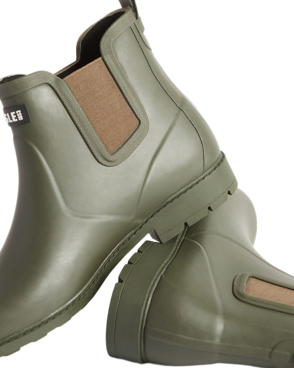 Khaki coloured Aigle Mens Carville M2 Ankle Wellingtons on white background 