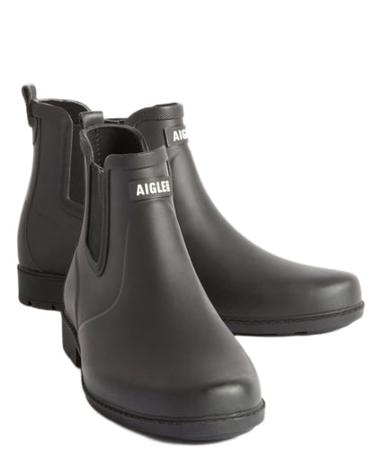 Noir coloured Aigle Mens Carville M2 Ankle Wellingtons on white background 