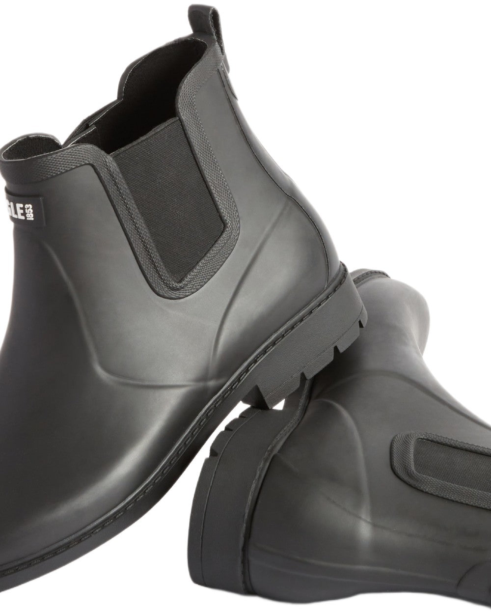 Noir coloured Aigle Mens Carville M2 Ankle Wellingtons on white background 
