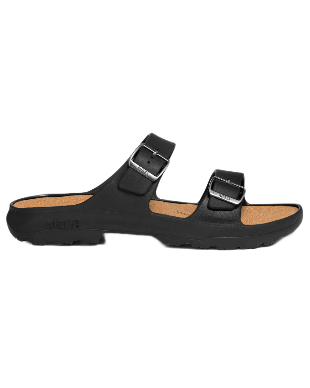 Noir coloured Aigle Mens Corlay Ultra Light Clogs on white background 