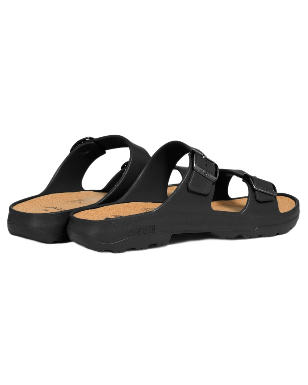 Noir coloured Aigle Mens Corlay Ultra Light Clogs on white background 