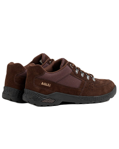 Brown coloured Aigle Mens Dolik Suede Leather Walking Shoes on white background 