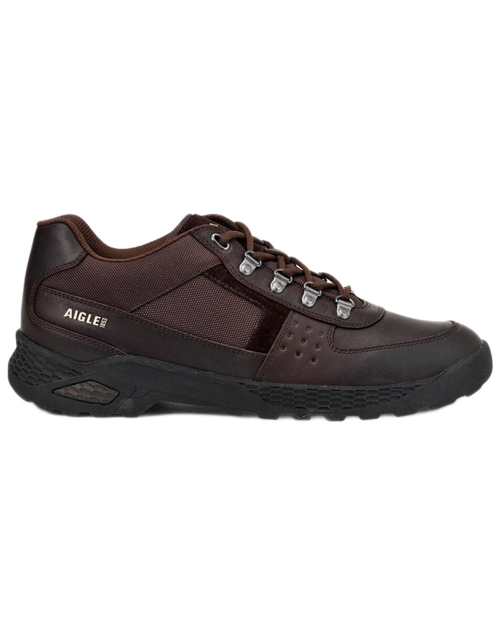 Brown coloured Aigle Mens Dolik Hiking Shoes on white background 