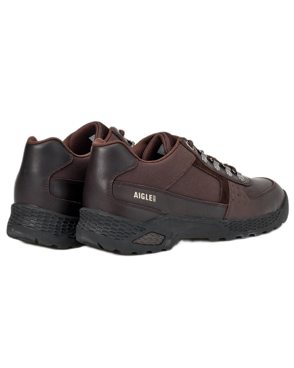 Brown coloured Aigle Mens Dolik Hiking Shoes on white background 