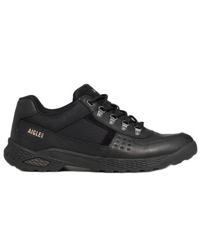 Noir coloured Aigle Mens Dolik Hiking Shoes on white background 