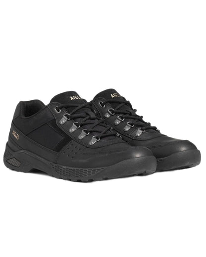 Noir coloured Aigle Mens Dolik Hiking Shoes on white background 