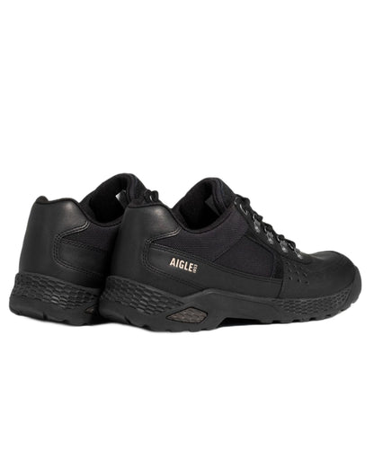 Noir coloured Aigle Mens Dolik Hiking Shoes on white background 