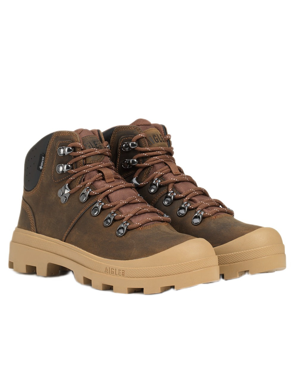 Moka coloured Aigle Mens Iconic Fur-Lined Gore-Tex Hiking Boots on white background 