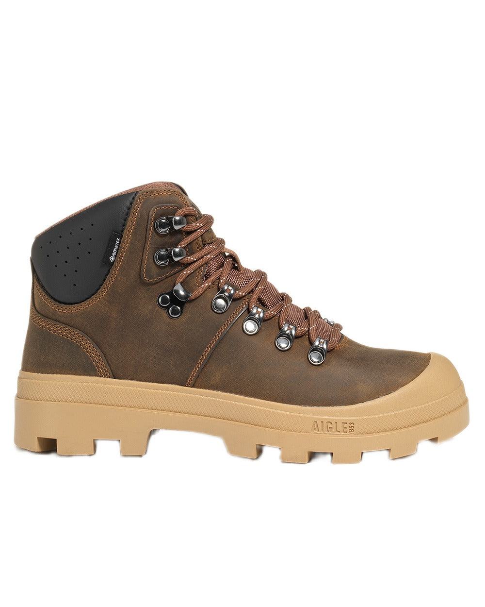 Moka coloured Aigle Mens Iconic Fur-Lined Gore-Tex Hiking Boots on white background 