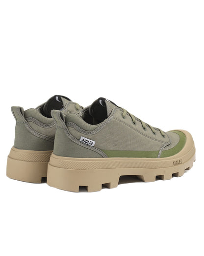 Khaki coloured Aigle Mens Iconic Walking Shoes on white background 