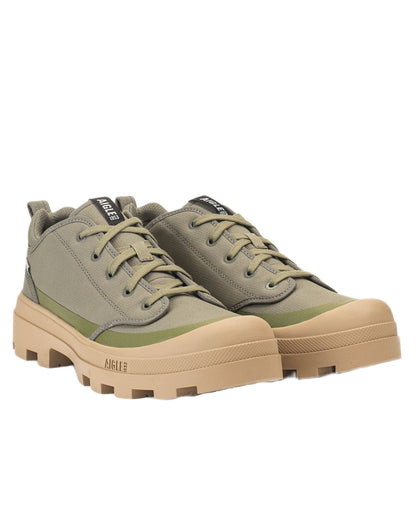 Khaki coloured Aigle Mens Iconic Walking Shoes on white background 