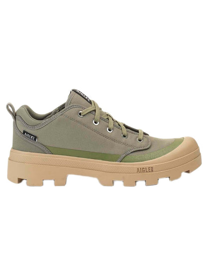 Khaki coloured Aigle Mens Iconic Walking Shoes on white background 