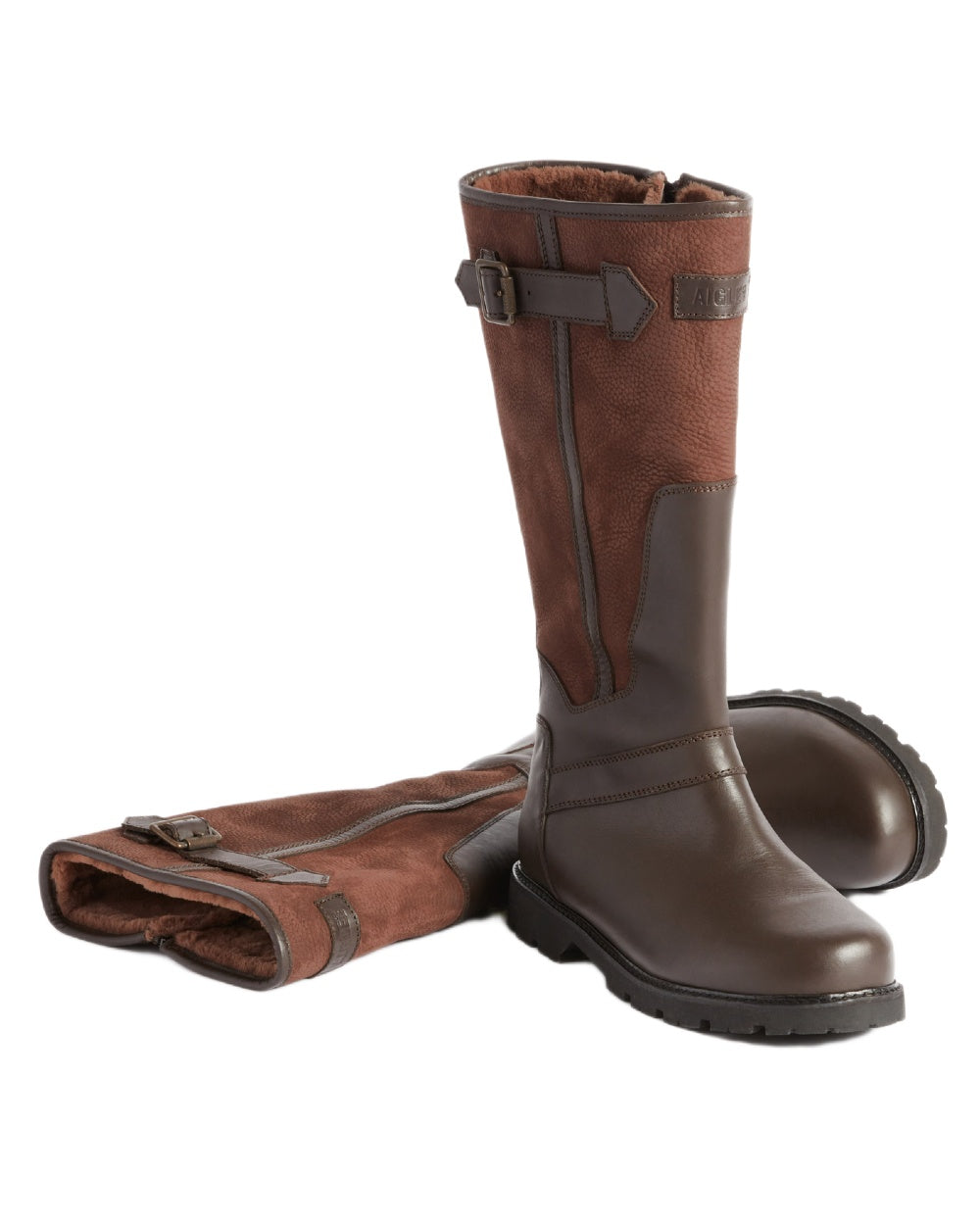 Dark Brown coloured Aigle Mens Inverss Gore-Tex Leather Boots on white background 