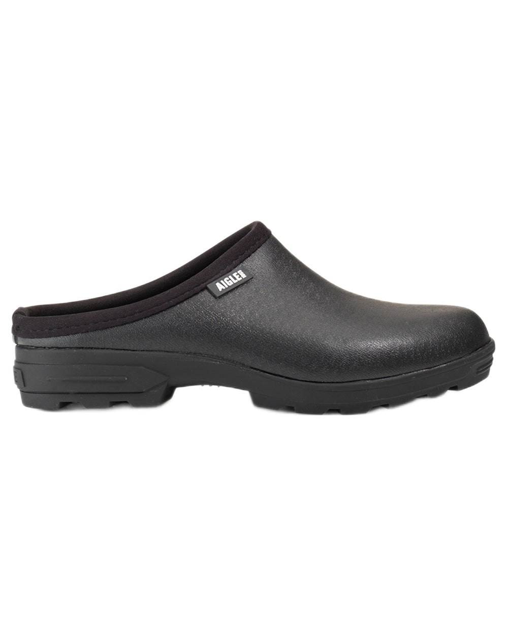Noir coloured Aigle Mens Lessfor Dual Material Open Clogs on white background 