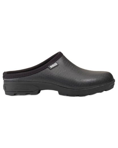 Noir coloured Aigle Mens Lessfor Dual Material Open Clogs on white background 