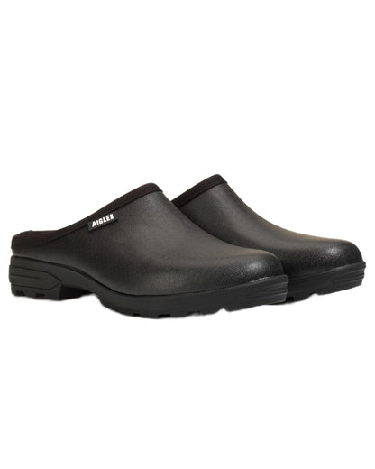 Noir coloured Aigle Mens Lessfor Dual Material Open Clogs on white background 