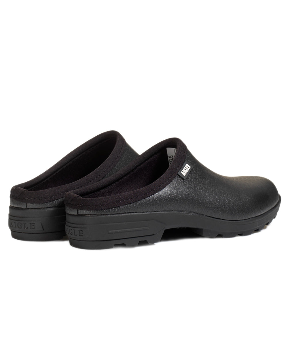 Noir coloured Aigle Mens Lessfor Dual Material Open Clogs on white background 