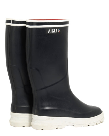 Nuit coloured Aigle Mens Navira Wellingtons on white background 