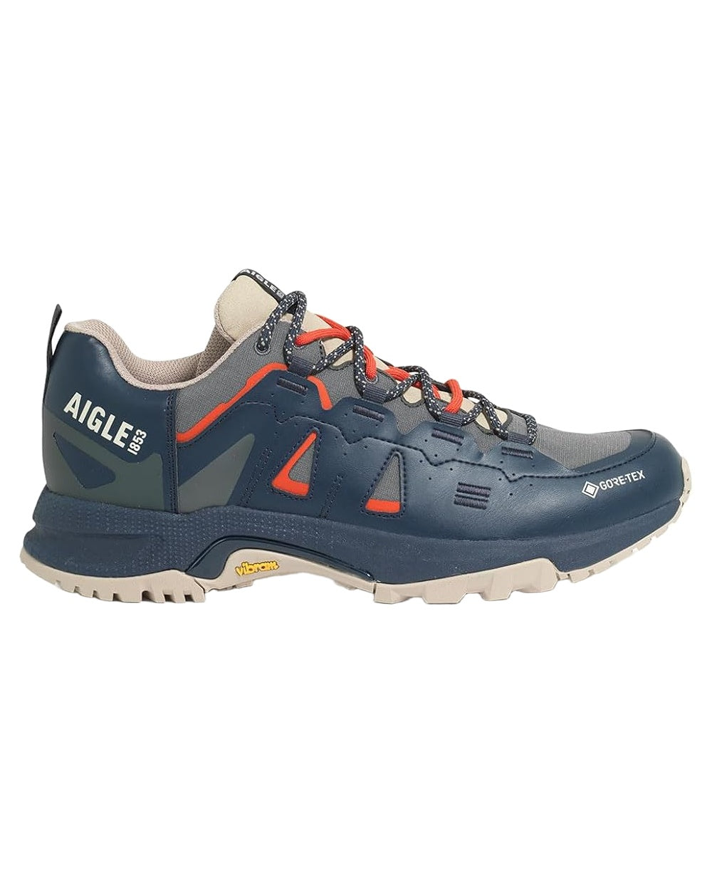 Royal Navy coloured Aigle Mens Pariot GORE-TEX Sneakers on white background 