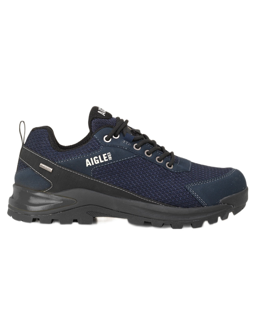 Marine coloured Aigle Mens Plutno Ultra Light Waterproof Walking Shoes on white background 
