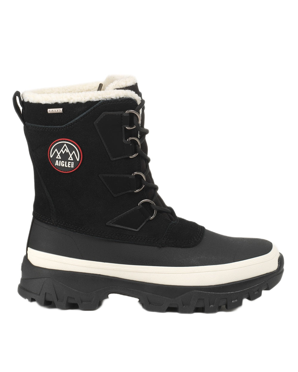 Noir coloured Aigle Mens Snow Boots on white background 