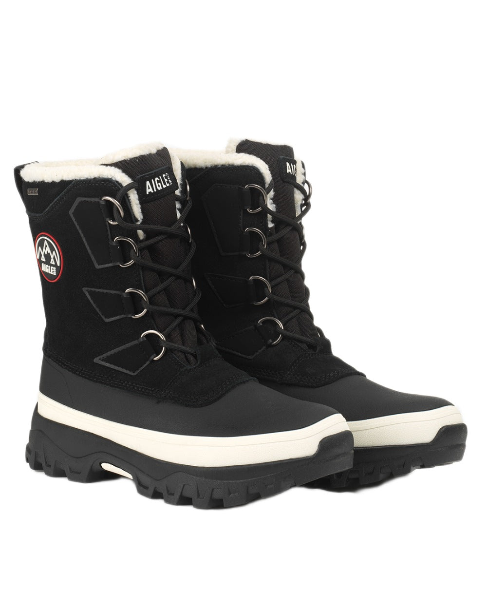 Noir coloured Aigle Mens Snow Boots on white background 