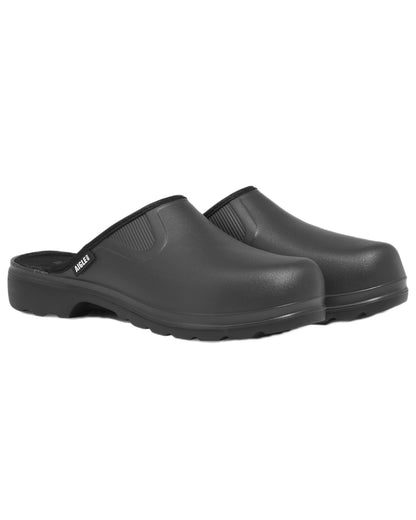 Noir coloured Aigle Mens Taden M2 Ultra Light Clogs on white background 