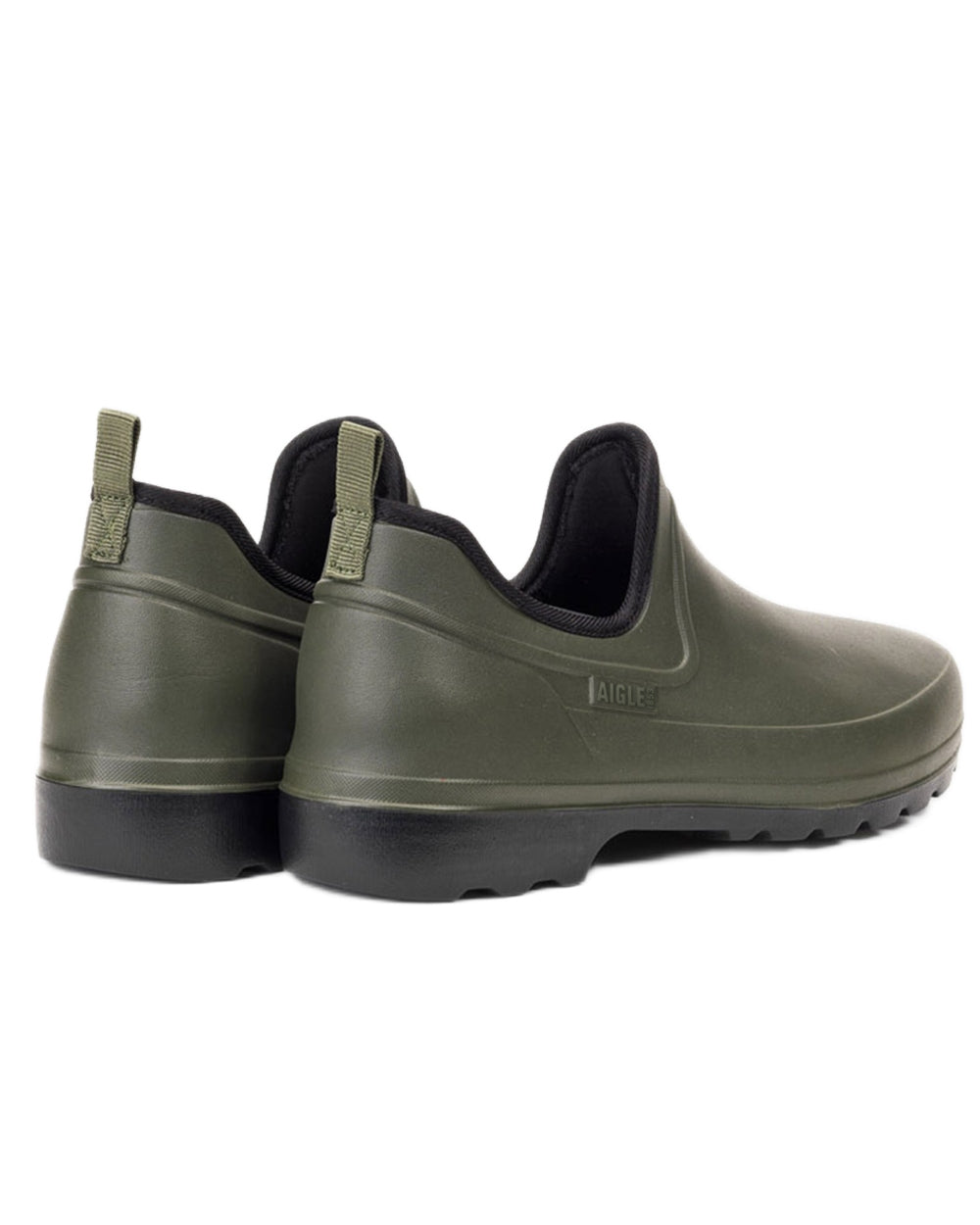Khaki Noir coloured Aigle Mens Taden Plus Ultra Light Clogs on white background 