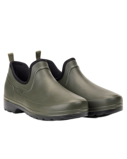 Khaki Noir coloured Aigle Mens Taden Plus Ultra Light Clogs on white background 