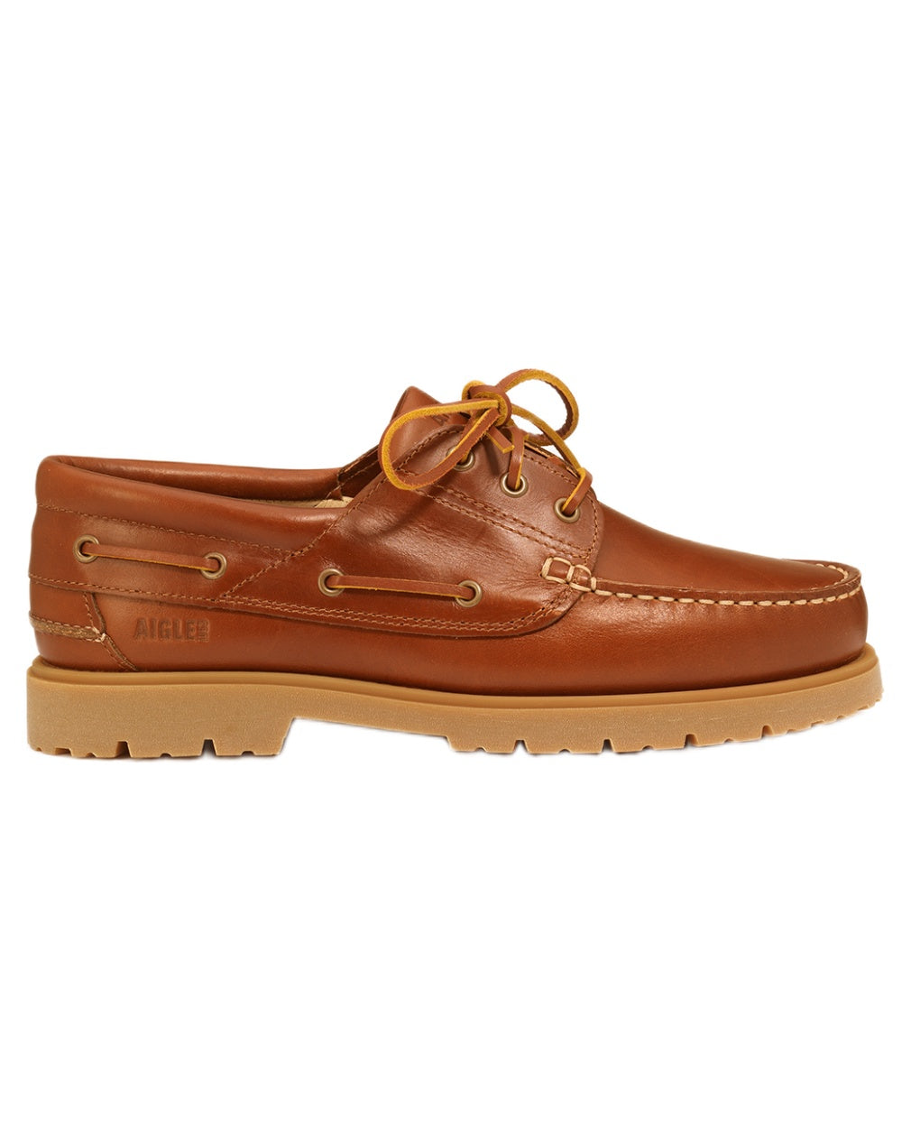 Acajou coloured Aigle Mens Tarmac Lace-Up Loafer Shoes on white background 