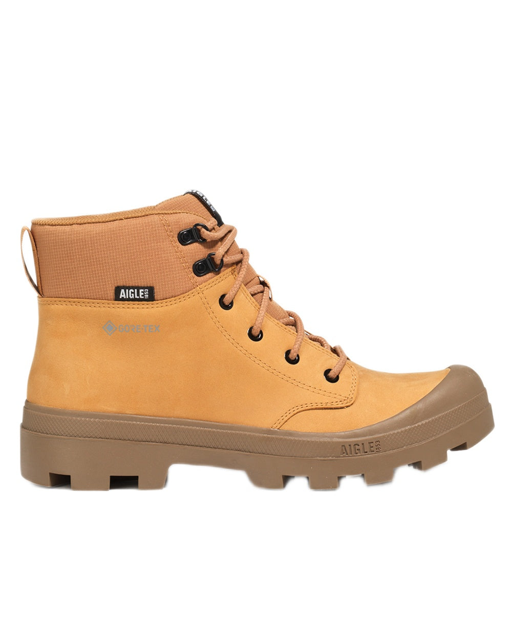 Ocre coloured Aigle Mens Tenere LTR GTX Hiking Boots on white background 