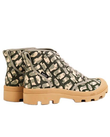 Khaki Print coloured Aigle Mens Tenere Versatile Recycled Printed Shoes on white background 