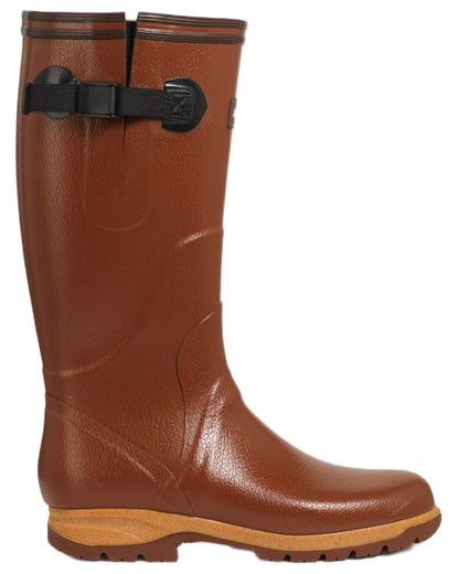 Ambre coloured Aigle Mens Terra Pro Vario Adjustable Wellingtons on white background 