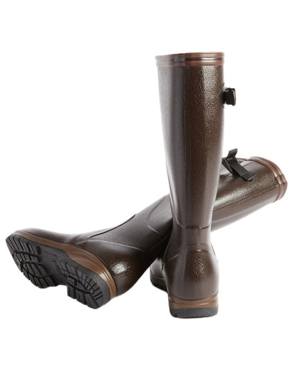 Brown coloured Aigle Mens Terra Pro Vario Adjustable Wellingtons on white background 