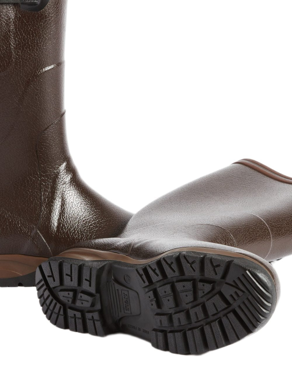 Brown coloured Aigle Mens Terra Pro Vario Adjustable Wellingtons on white background 