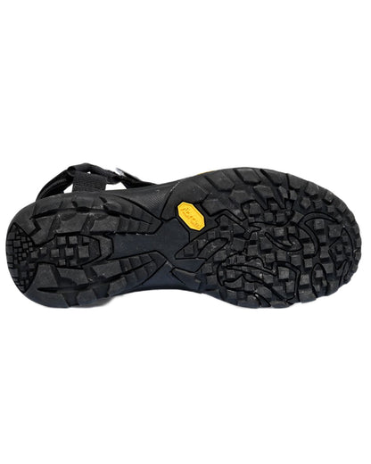 Noir coloured Aigle Mens Trail Sandal With Vibram Outsole on white background 