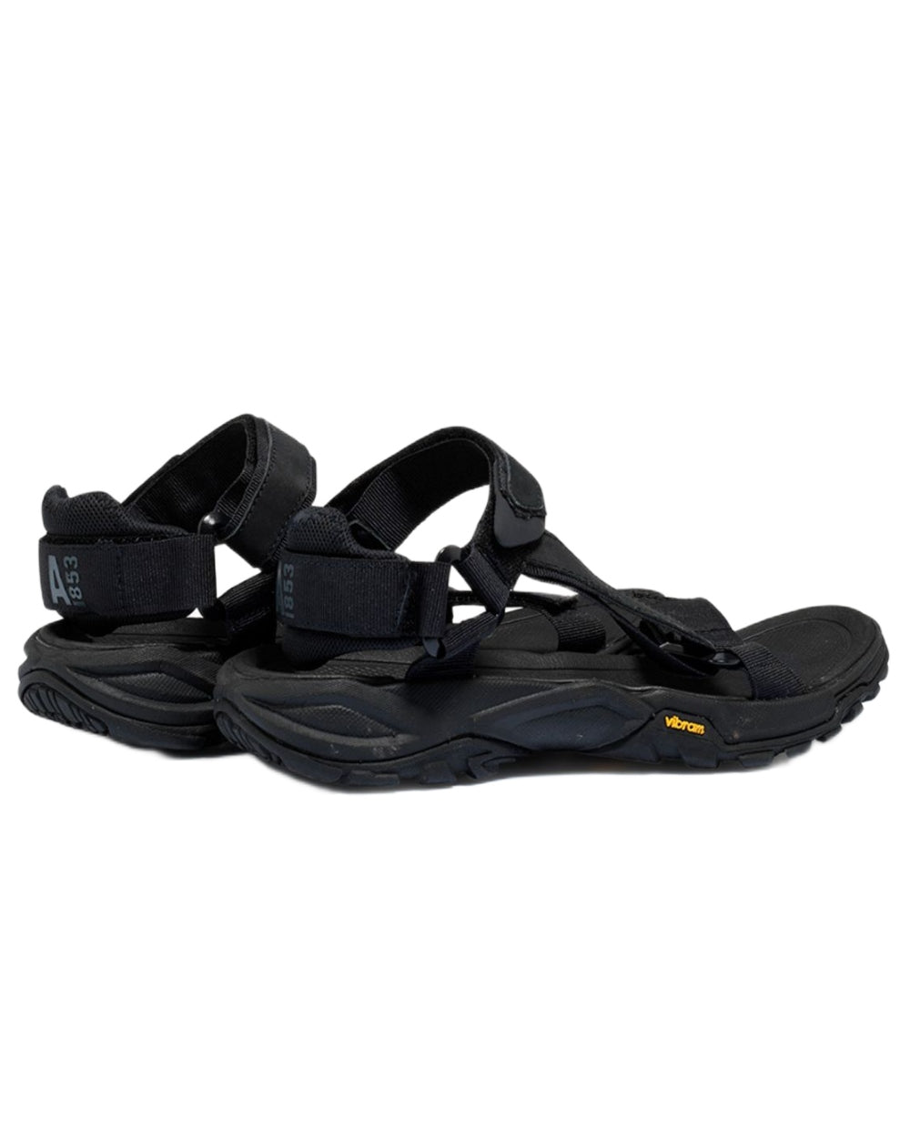 Noir coloured Aigle Mens Trail Sandal With Vibram Outsole on white background 