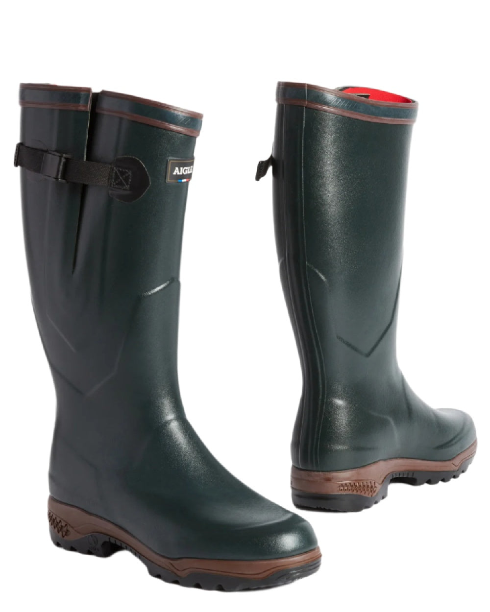 Bronze coloured Aigle Parcours 2 ISO Wellington Boots on white background 