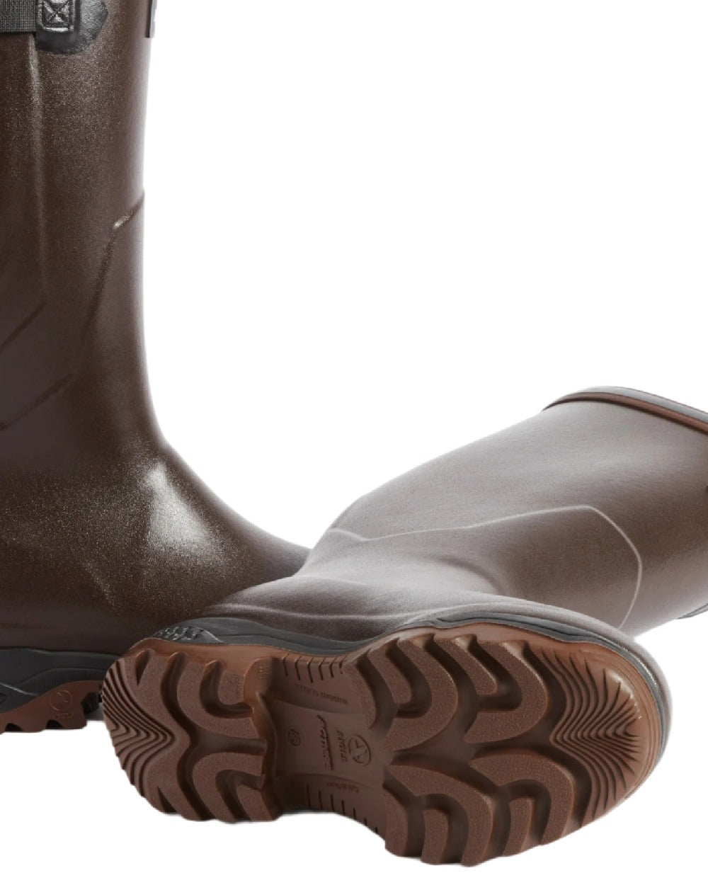 Brun coloured Aigle Parcours 2 ISO Wellington Boots on white background 