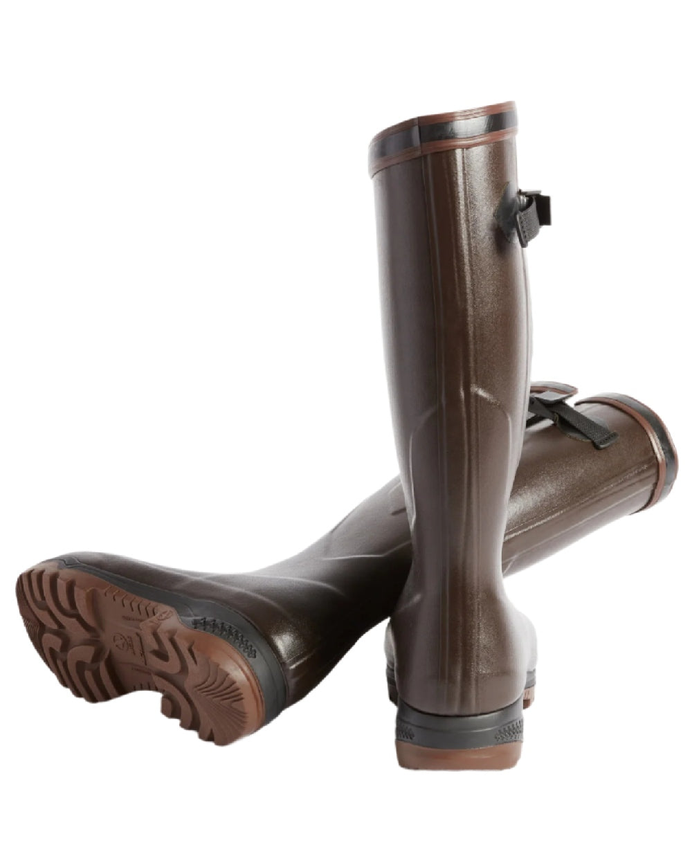 Brun coloured Aigle Parcours 2 ISO Wellington Boots on white background 