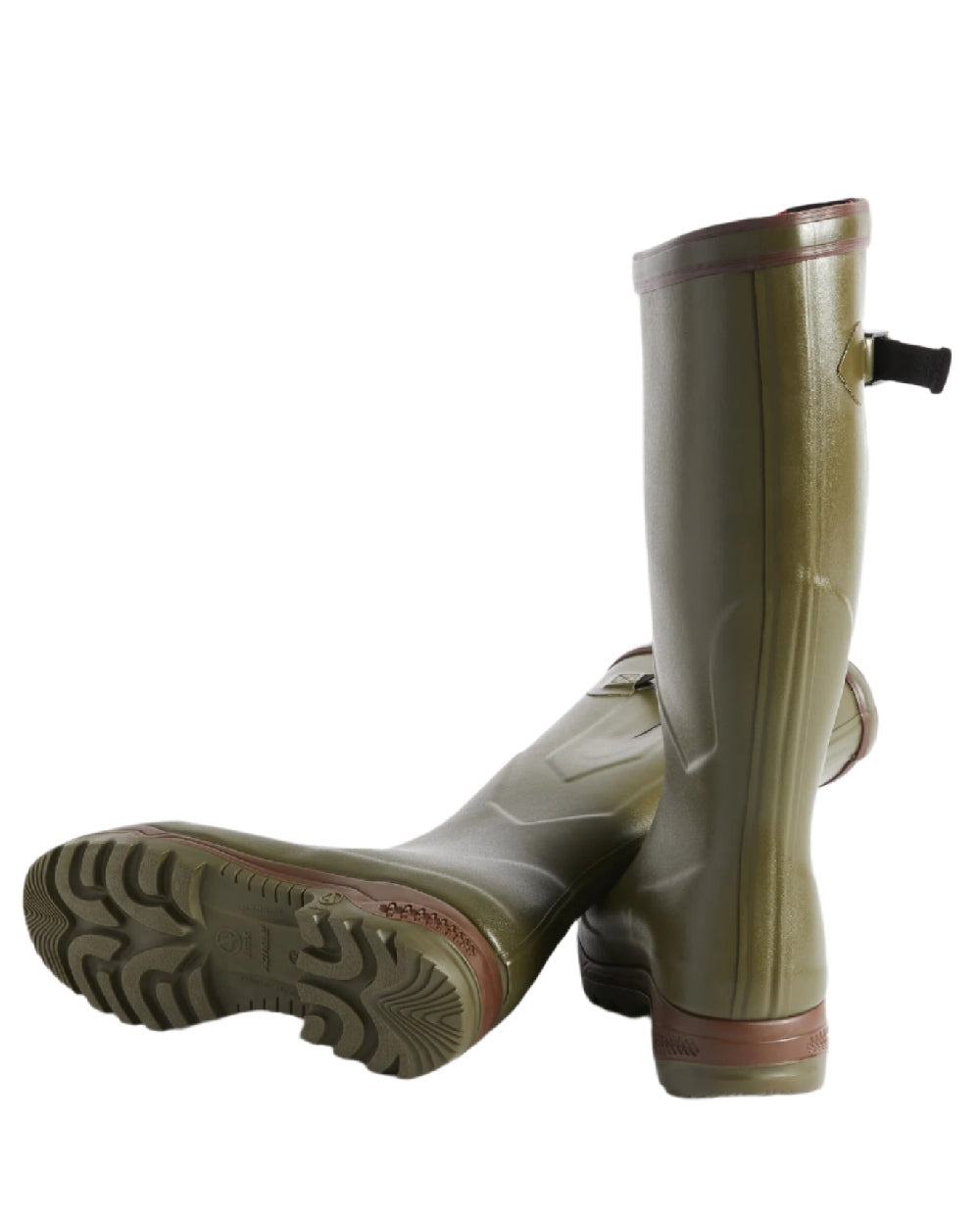 Kaki coloured Aigle Parcours 2 ISO Wellington Boots on white background 