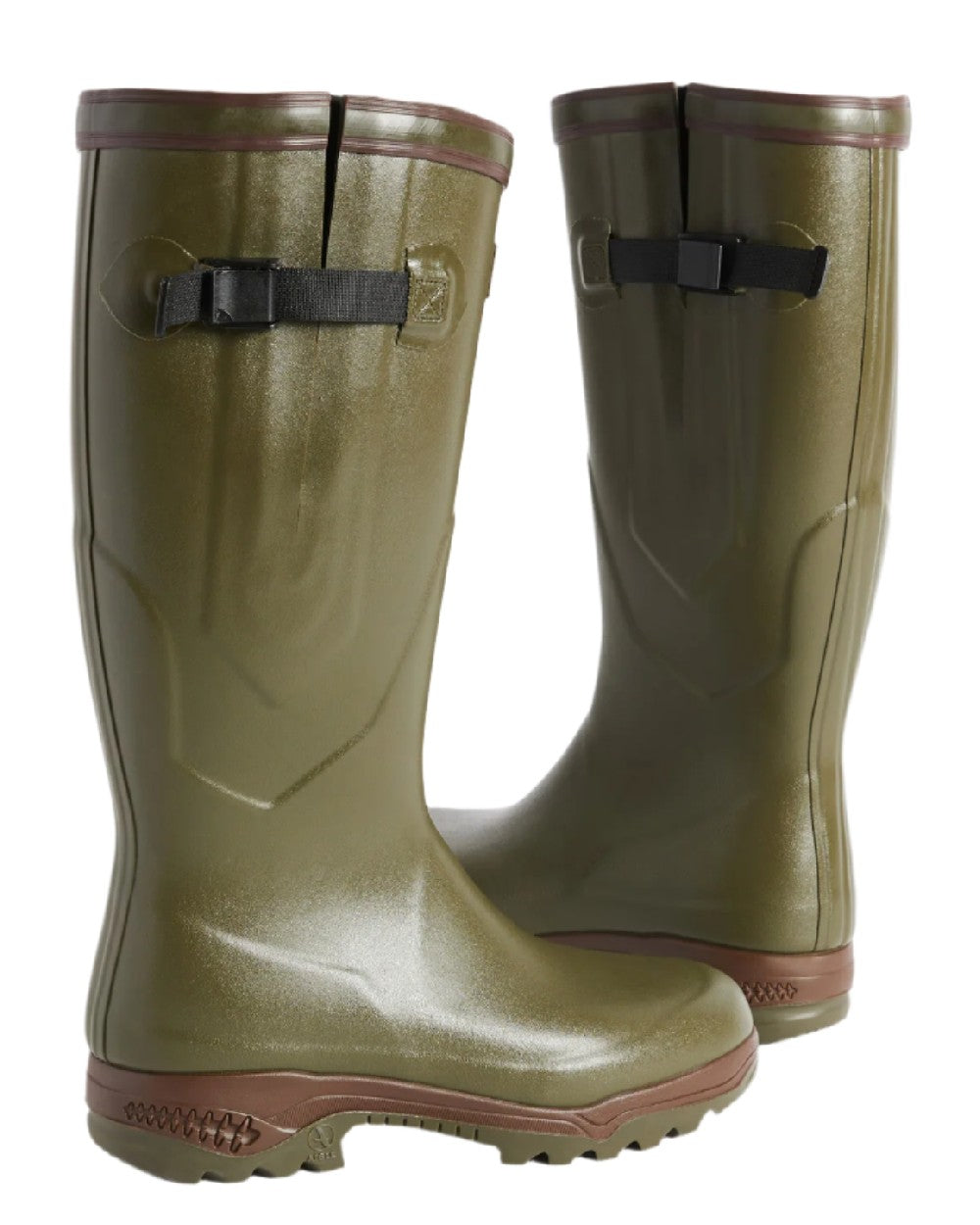 Kaki coloured Aigle Parcours 2 ISO Wellington Boots on white background 